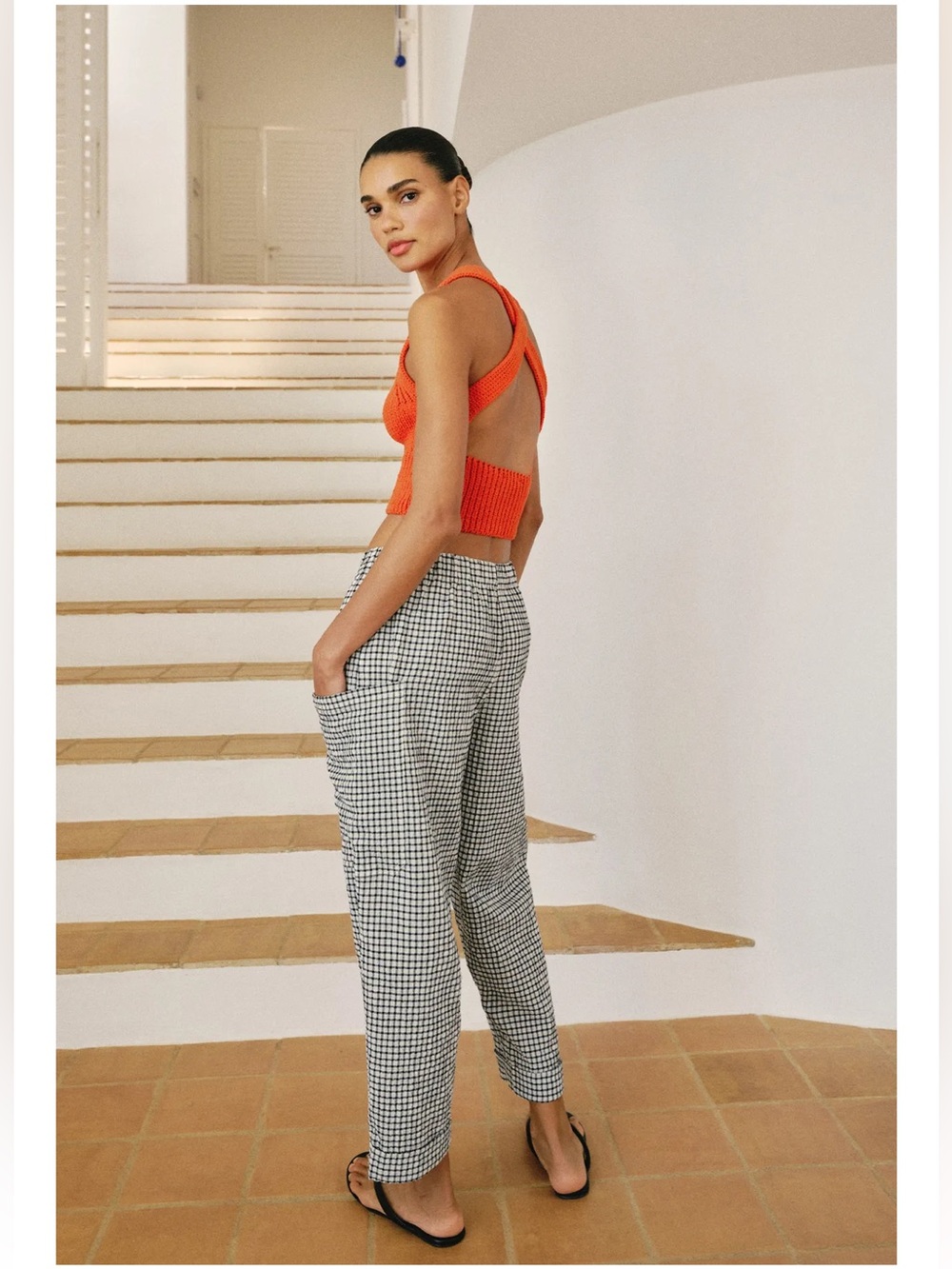 NWT Zara Cotton Gingham/Plaid Elastic Waist Pants NEW - Picture 6 of 10